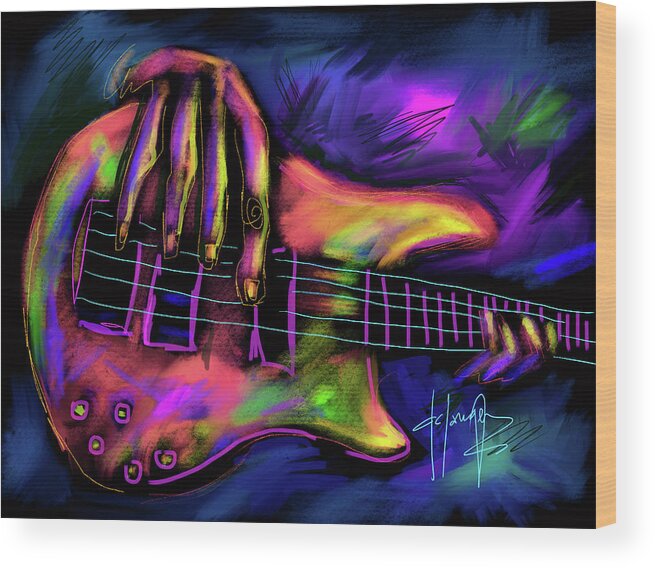 Guitar Wood Print featuring the painting Five String Bass by DC Langer