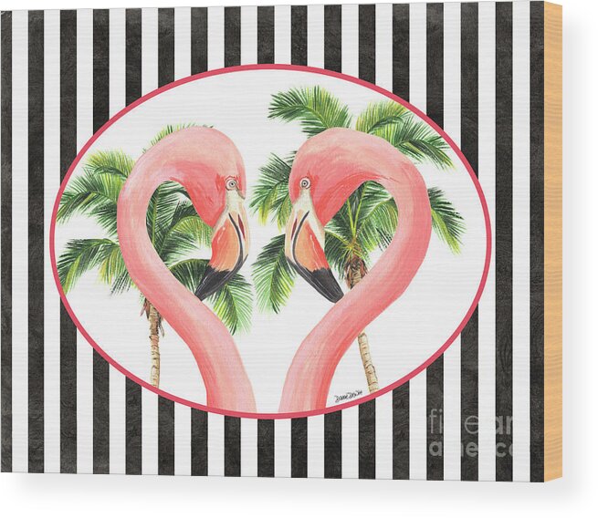 Flamingo Wood Print featuring the painting Flamingo Amore 5 by Debbie DeWitt