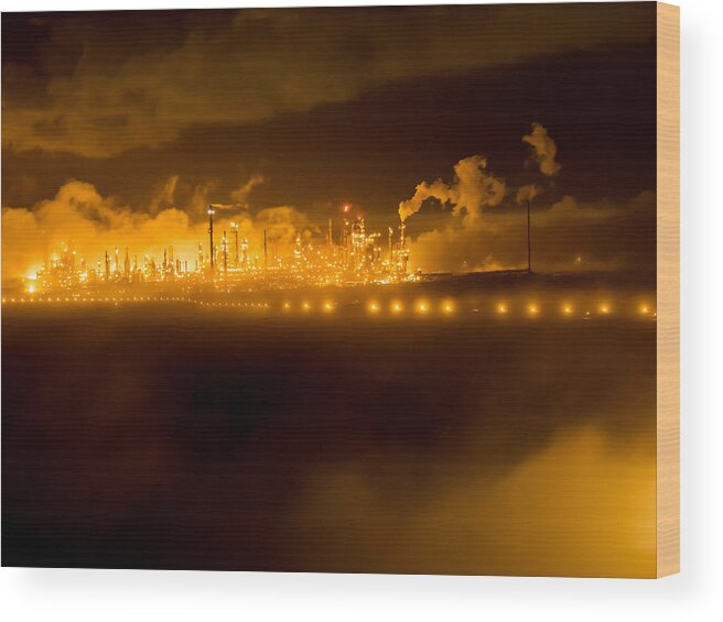 Night Time Wood Print featuring the photograph Floating Refinery by Jerry Connally
