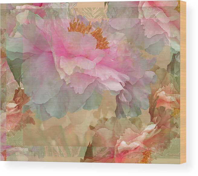 Peonies Wood Print featuring the digital art Floral Potpourri with Peonies 10 by Lynda Lehmann