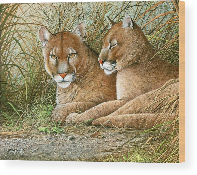Panther Wood Print featuring the painting Florida Siblings by Mike Brown
