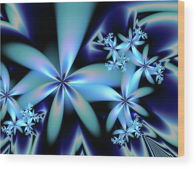 Fractal Wood Print featuring the digital art Flower Power Blue by Debra Martelli