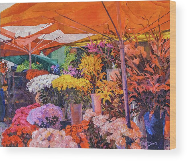 Flowers Wood Print featuring the painting Flower Stand by Judith Barath