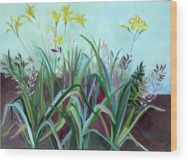 Flowers And Leaves Wood Print featuring the painting Flowers and Leaves by Betty Pieper