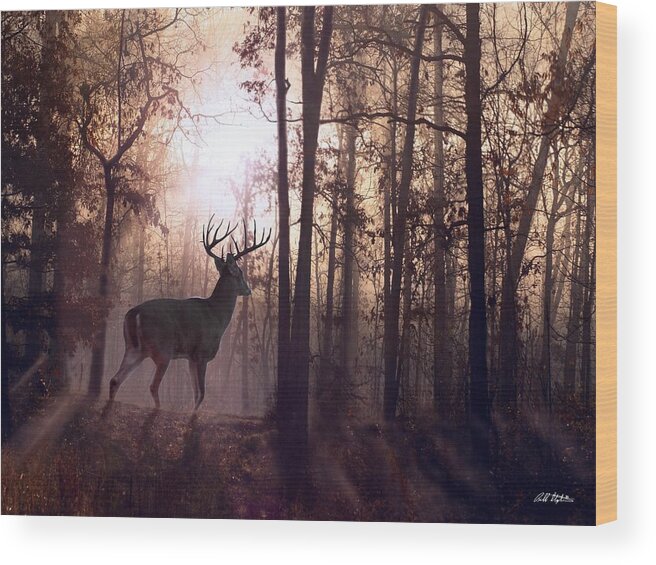 Deer Wood Print featuring the digital art Foggy Morning in Missouri by Bill Stephens