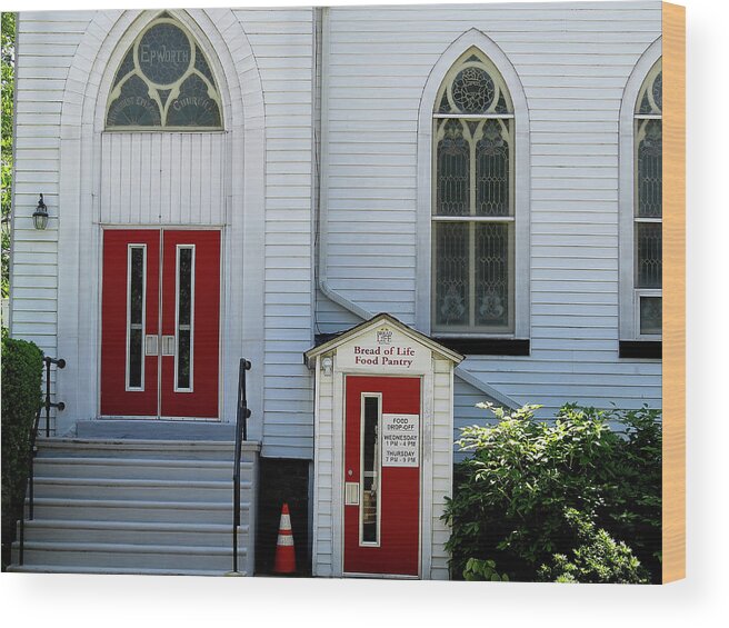 Food Pantry Wood Print featuring the photograph Food Pantry at Methodist Church in Palmyra New Jersey by Linda Stern