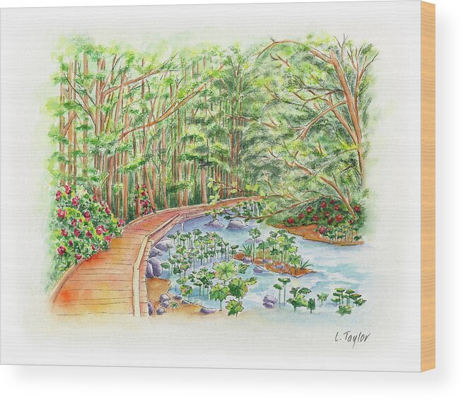 Lithia Park Wood Print featuring the painting Footbridge by Lori Taylor