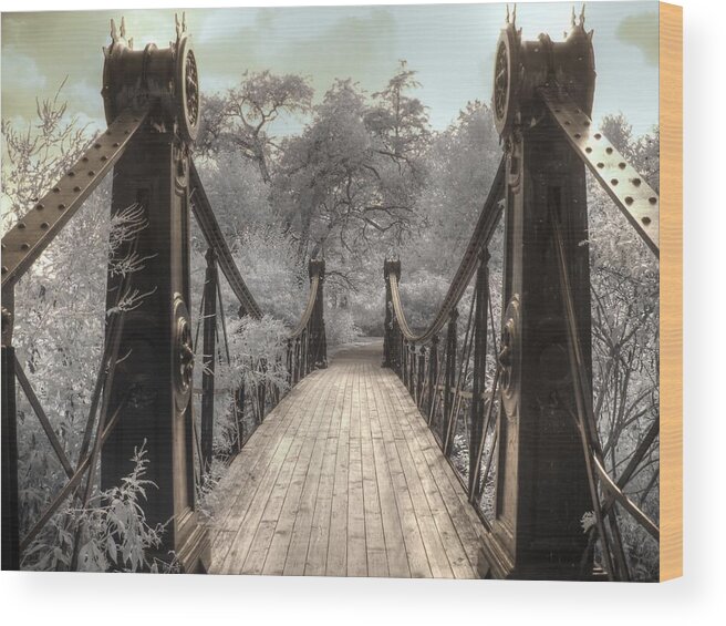 Forest Park Wood Print featuring the photograph Forest Park Victorian Bridge Saint Louis Missouri infrared by Jane Linders