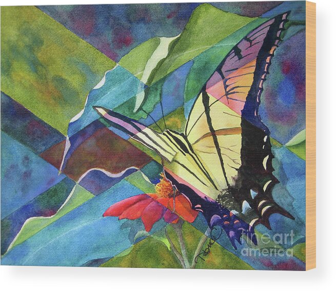 Nancy Charbeneau Wood Print featuring the painting Fractured Butterfly by Nancy Charbeneau