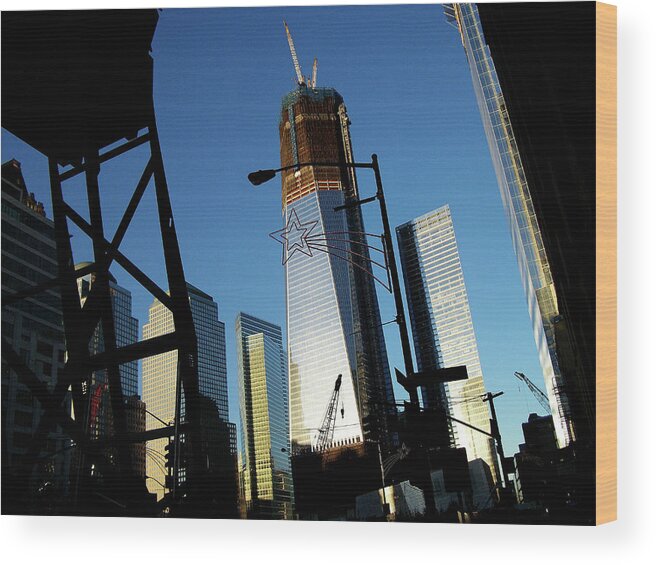 Freedom Tower Wood Print featuring the photograph Freedom Tower Under Construction in NYC by Linda Stern