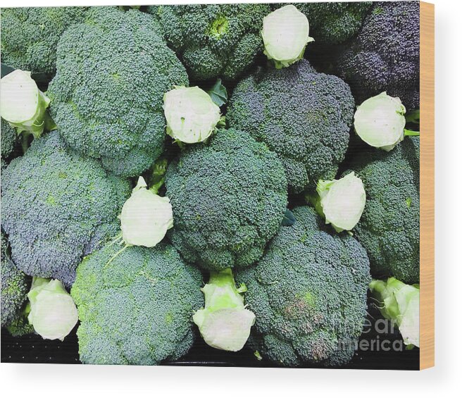 Agriculture Wood Print featuring the photograph Fresh broccoli background by Tom Gowanlock