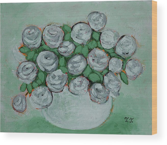 Still Life Wood Print featuring the painting Frosted Roses by Teodora Totorean