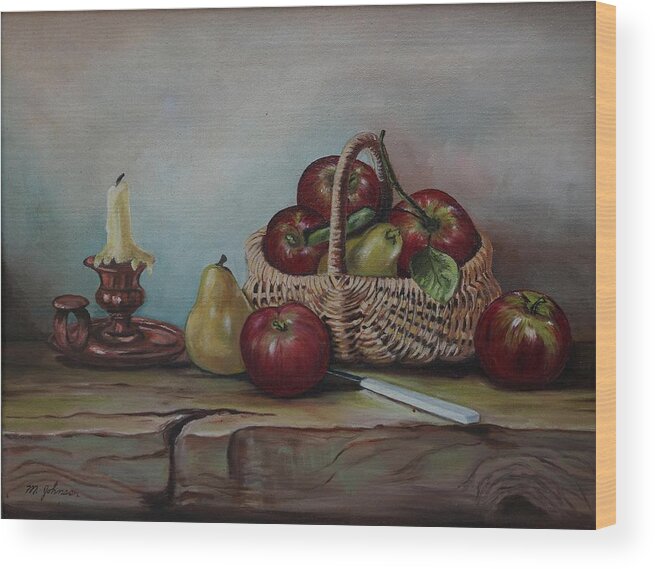 Fruit Basket Wood Print featuring the painting Fruit Basket - LMJ by Ruth Kamenev