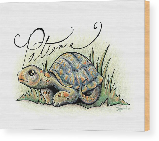 Inspiring Wood Print featuring the drawing Inspirational Animal TORTOISE by Sipporah Art and Illustration