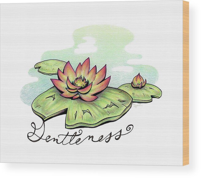 Illustrative Wood Print featuring the drawing Inspirational Flower WATER LILY by Sipporah Art and Illustration