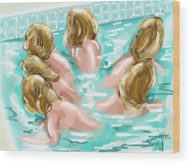 Poses Of Blond Girl In Pool Making A Circle Wood Print featuring the digital art Full Circle by Leo Malboeuf