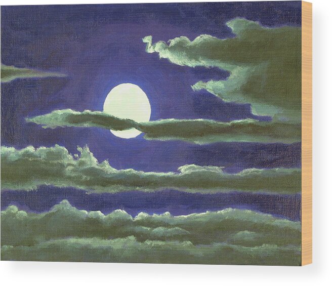 Night Wood Print featuring the painting Full Moon by Don Morgan