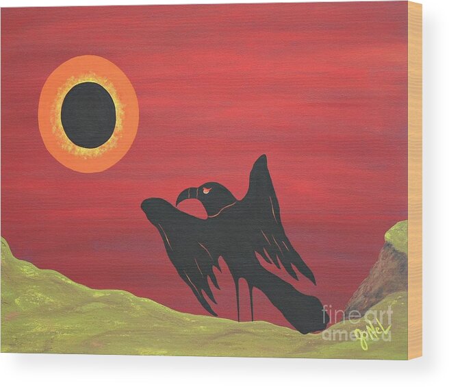 Bird Wood Print featuring the painting Future Eclipse by JoNeL Art