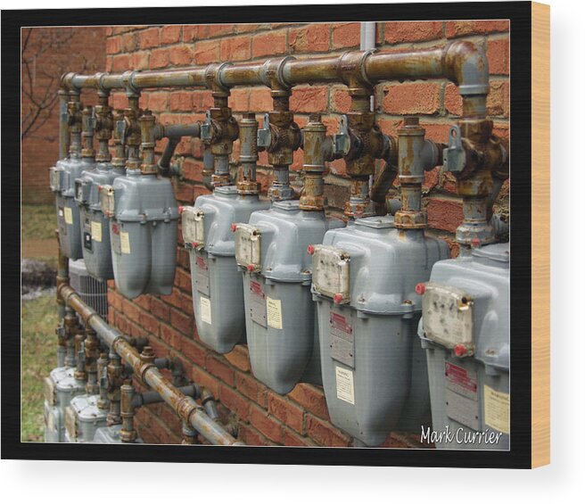Abstract Wood Print featuring the photograph Gas Meters by Mark Currier