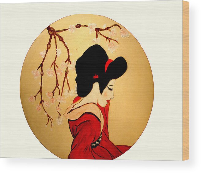 Geisha Girls Wood Print featuring the painting Geisha Girl by Rusty Gladdish