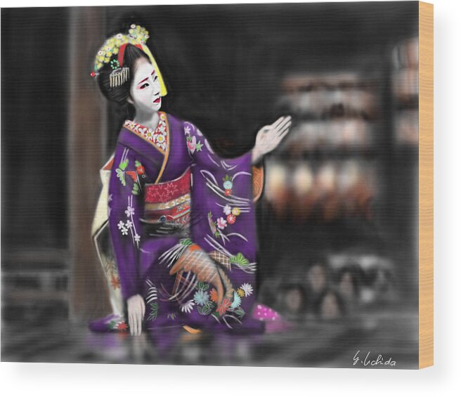 Ipad Wood Print featuring the painting Geisha No.9 by Yoshiyuki Uchida