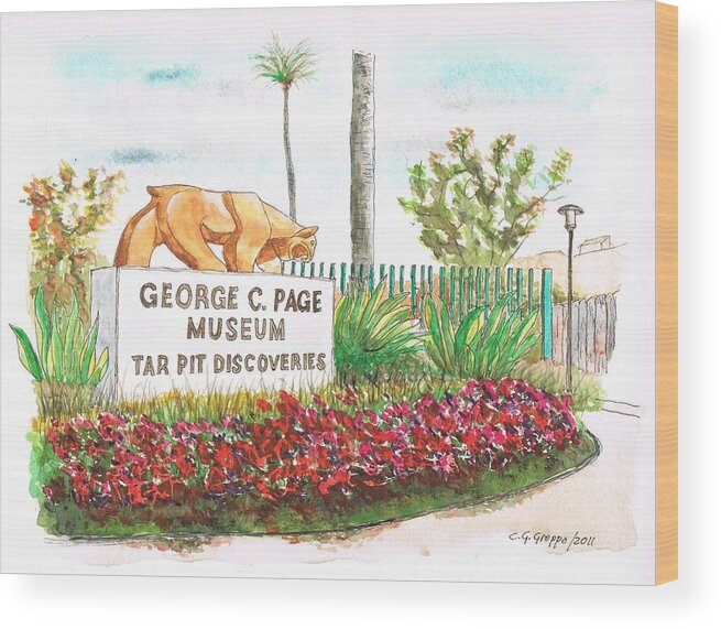 George C Page Museum Wood Print featuring the painting George C. Page Museum, Los Angeles - California by Carlos G Groppa