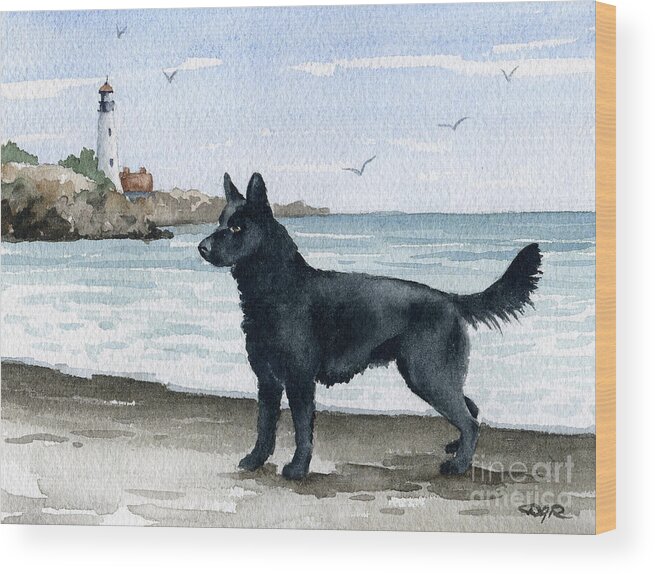 German Wood Print featuring the painting German Shepherd at the Beach by David Rogers