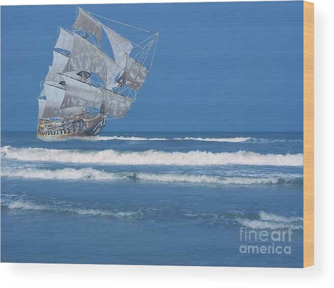 Ghost Wood Print featuring the digital art Ghost Ship On The Treasure Coast by D Hackett