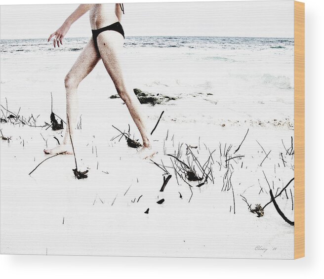 Beach Wood Print featuring the photograph Girl Walking on Beach by David Chasey
