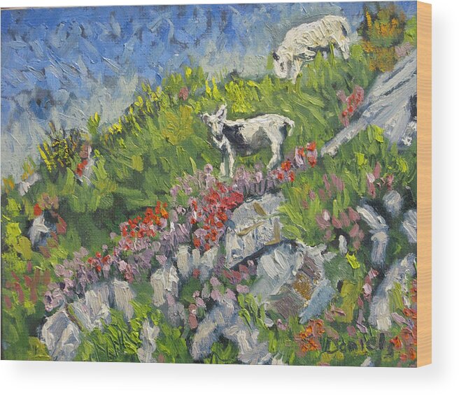 Goat Wood Print featuring the painting Goats on Hill by Michael Daniels