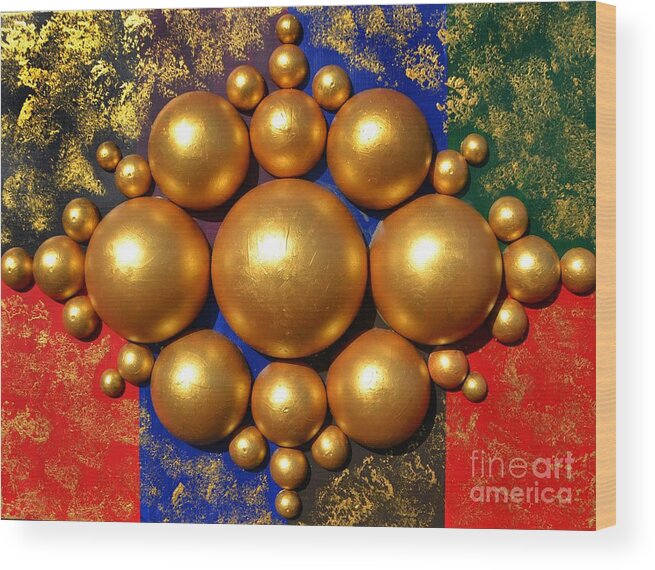 Abstract Wood Print featuring the mixed media Golden bubbles by P Dwain Morris