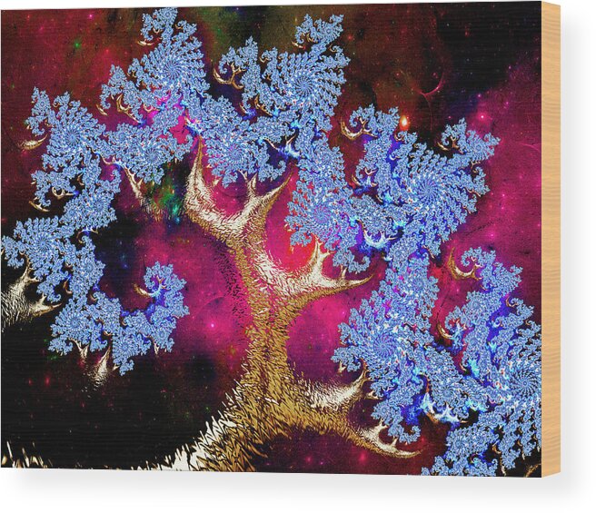 Abstract Wood Print featuring the digital art Golden Fractal Tree by Michele A Loftus