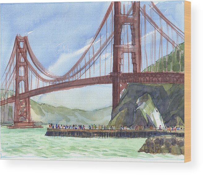 Landscape Wood Print featuring the painting Golden Gate Bridge from Fort Baker, CA by Judith Kunzle
