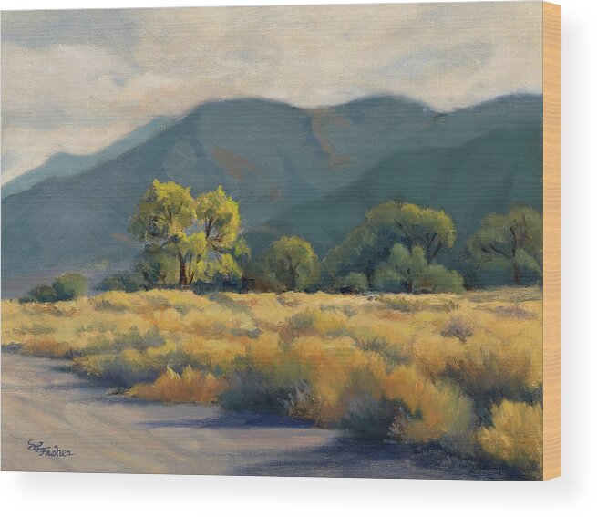 Owen's Valley Wood Print featuring the painting Golden Hour in Owen's Valley by Sandy Fisher