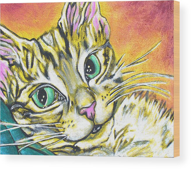 Portrait Wood Print featuring the painting Golden Tabby by Sarah Crumpler