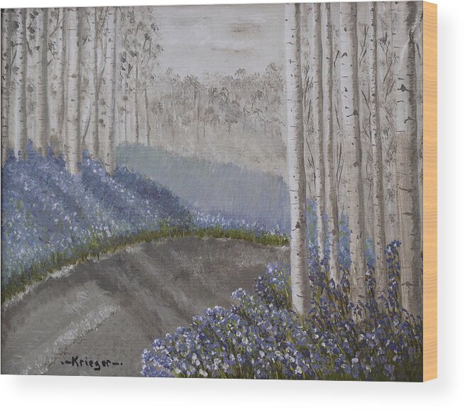 Grayscale Wood Print featuring the painting Grayscale Bluebells by Stephen Krieger