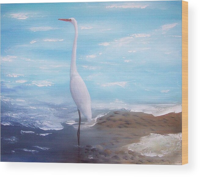 Heron Wood Print featuring the painting Great White Heron by Tony Rodriguez