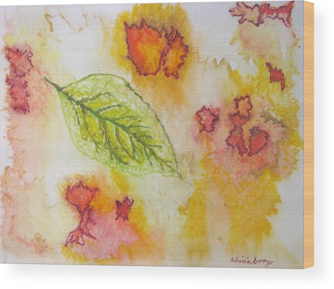 Nature Wood Print featuring the painting Green Leaf of Fall by Patricia Arroyo