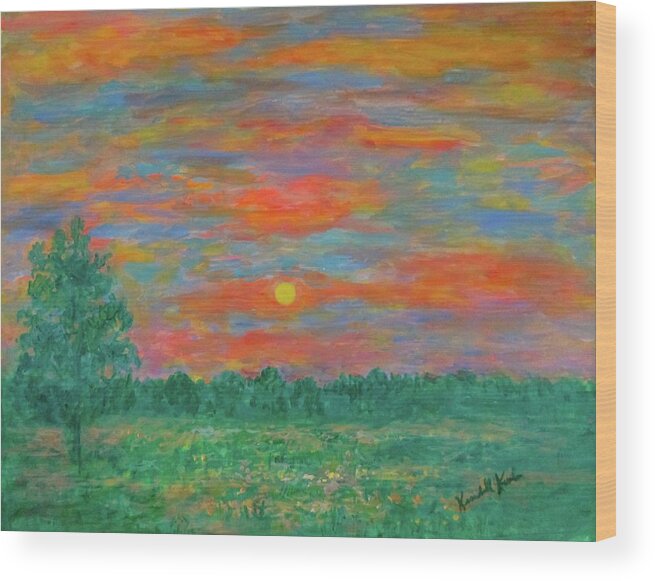 Green Meadow Paintings For Sale Wood Print featuring the painting Green Meadow Mist by Kendall Kessler