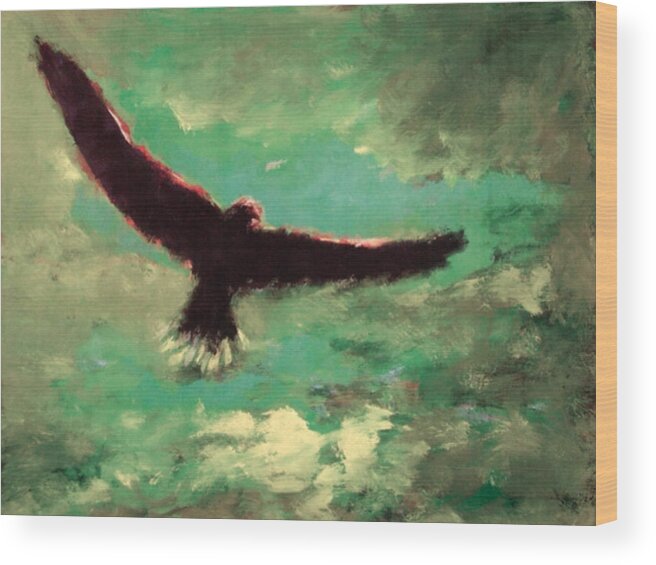 Eagle Wood Print featuring the painting Green Sky by Enrico Garff
