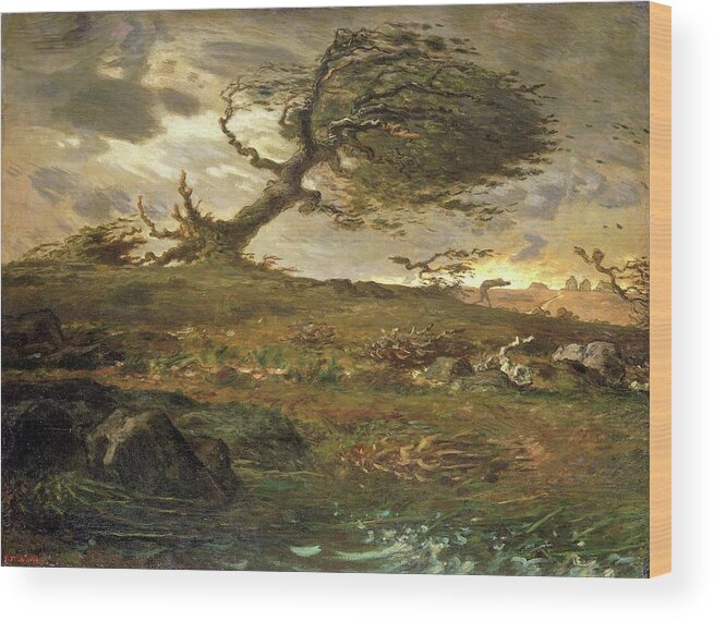 French Wood Print featuring the painting Gust of Wind by Jean Francois Millet