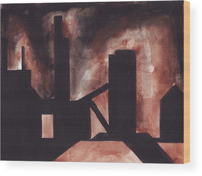 Industrial Landscape Wood Print featuring the painting Hamilton Ontario Industrial by Ron Erickson