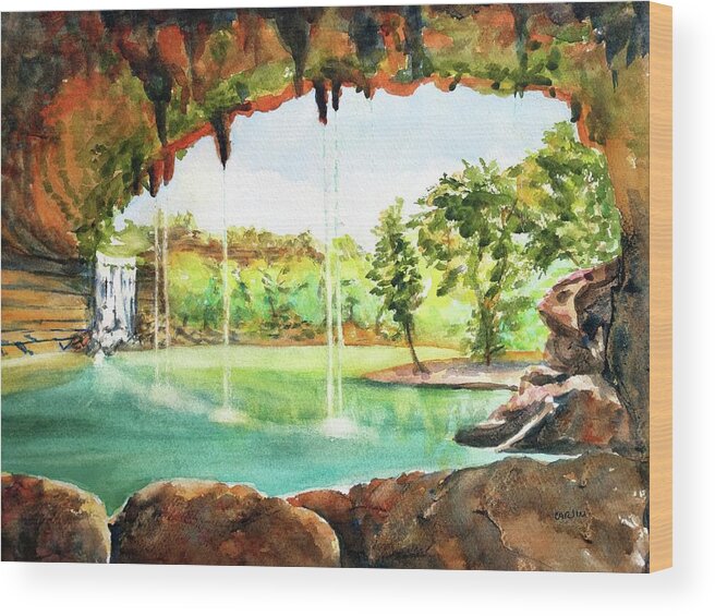 Hamilton Pool Wood Print featuring the painting Hamilton Pool Texas by Carlin Blahnik CarlinArtWatercolor