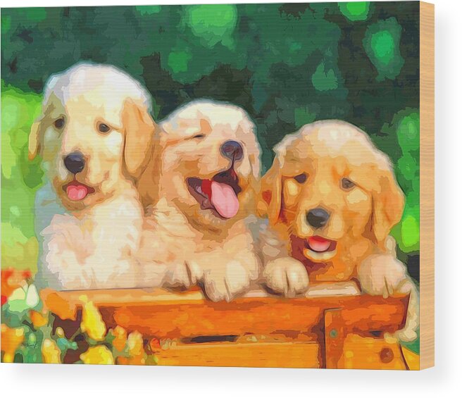 Happy Puppies Wood Print featuring the digital art Happy Puppies by Maciek Froncisz