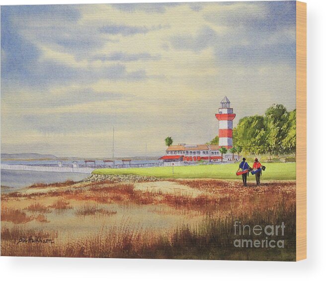 Harbor Town Golf Course Wood Print featuring the painting Harbor Town Golf Course 18th Hole by Bill Holkham