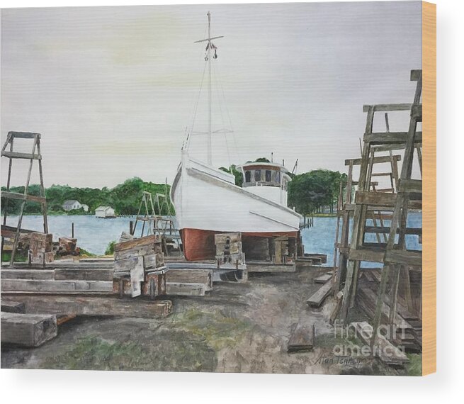 Buy Boat Wood Print featuring the painting Harvey A. Drewer by Stan Tenney