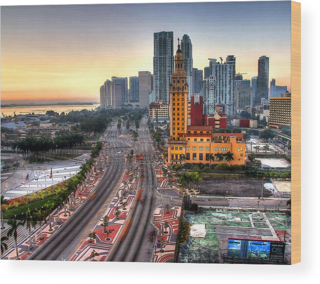 Miami Wood Print featuring the photograph HDR Miami Downtown Sunrise by Joe Myeress
