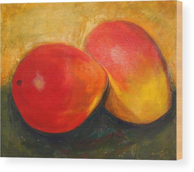Mangos Wood Print featuring the painting Here We Mango Again by Gitta Brewster