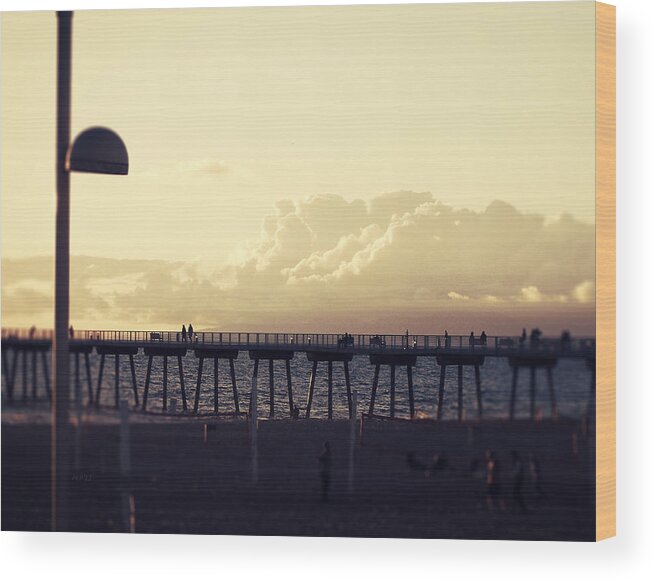 Hermosa Beach Wood Print featuring the photograph Hermosa Beach Pier At Sunset by Phil Perkins