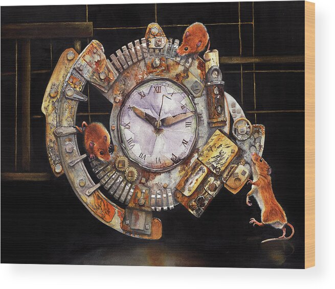 Clock Wood Print featuring the painting Hickory Dickory Dock by Peter Williams
